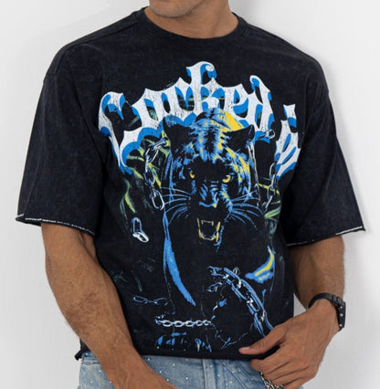 Locked In Black Rhinestone Cropped Premium Mens Tee