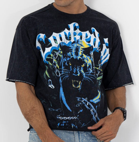 Locked In Black Rhinestone Cropped Premium Mens Tee