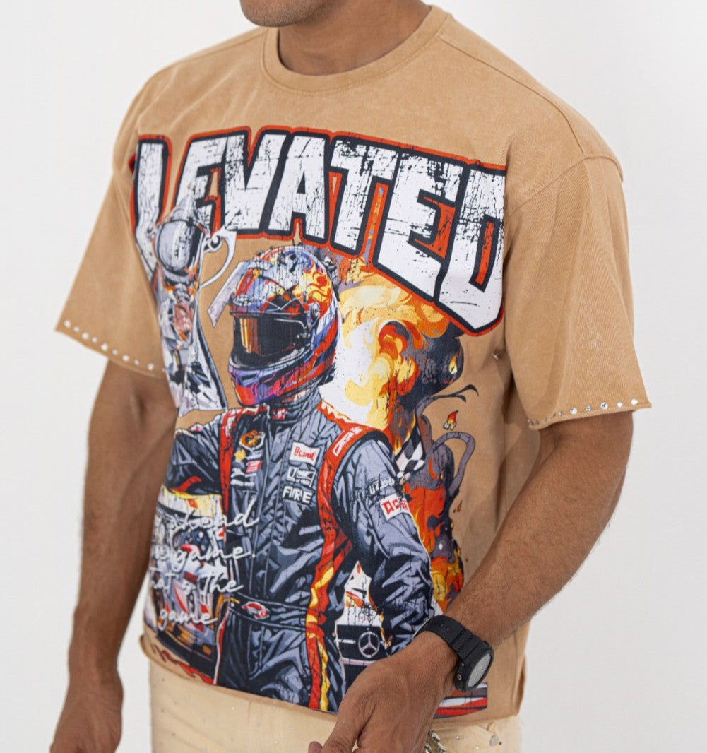 Elevated Rhinestone Cropped Premium Mens Tee Tan