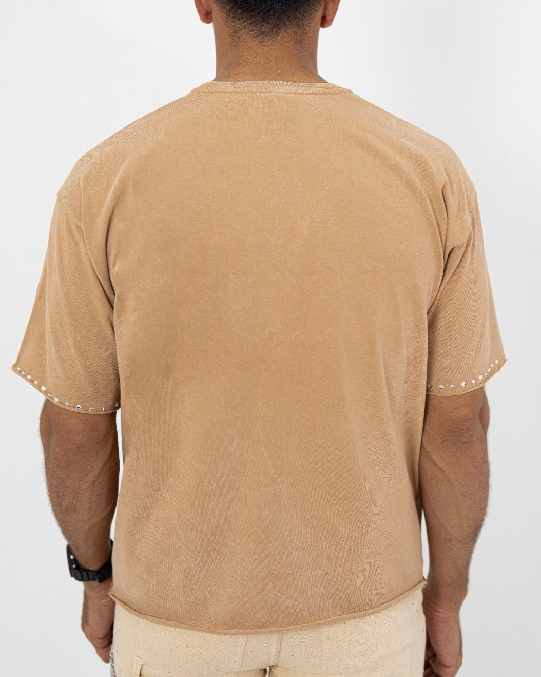 Elevated Rhinestone Cropped Premium Mens Tee Tan