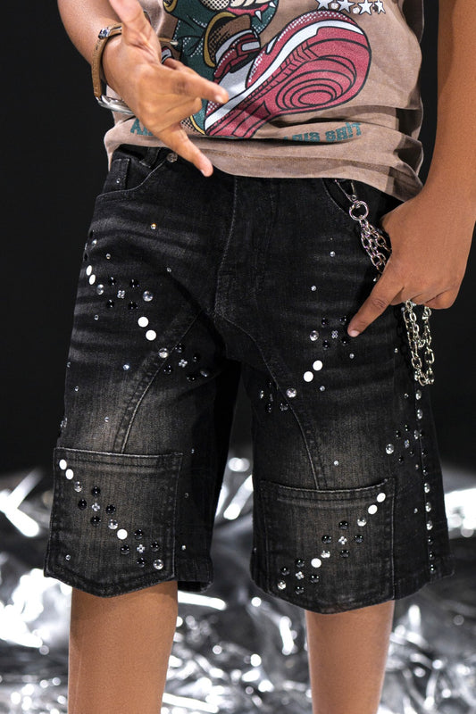 Movie Star Black Kids Rhinestones Denim Shorts