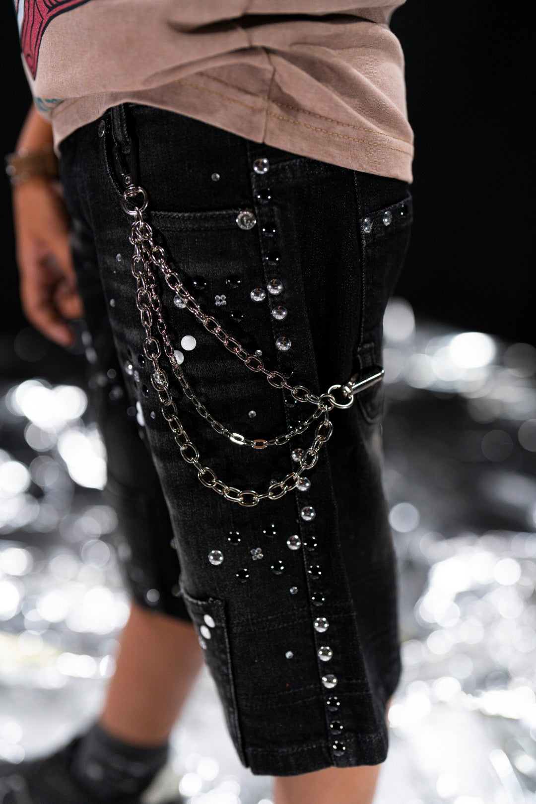 Movie Star Black Kids Rhinestones Denim Shorts