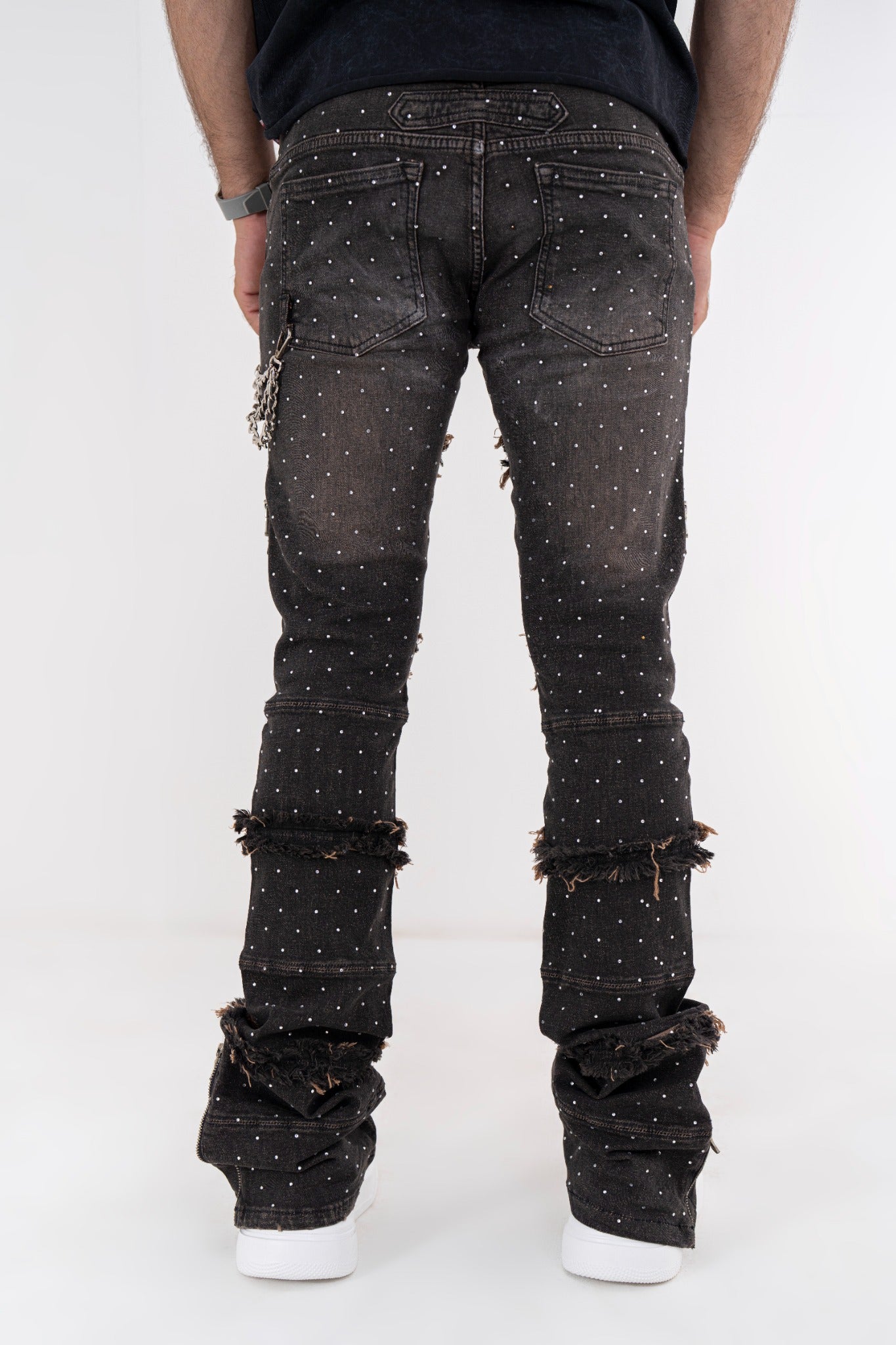Full Stone Taupe Premium Mens Stacked Jeans + Wallet Chain