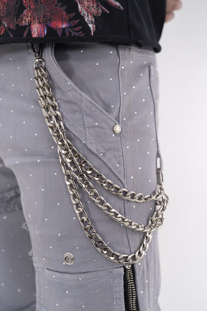 Full Stone Silver Premium Mens Stacked Jeans + Wallet Chain