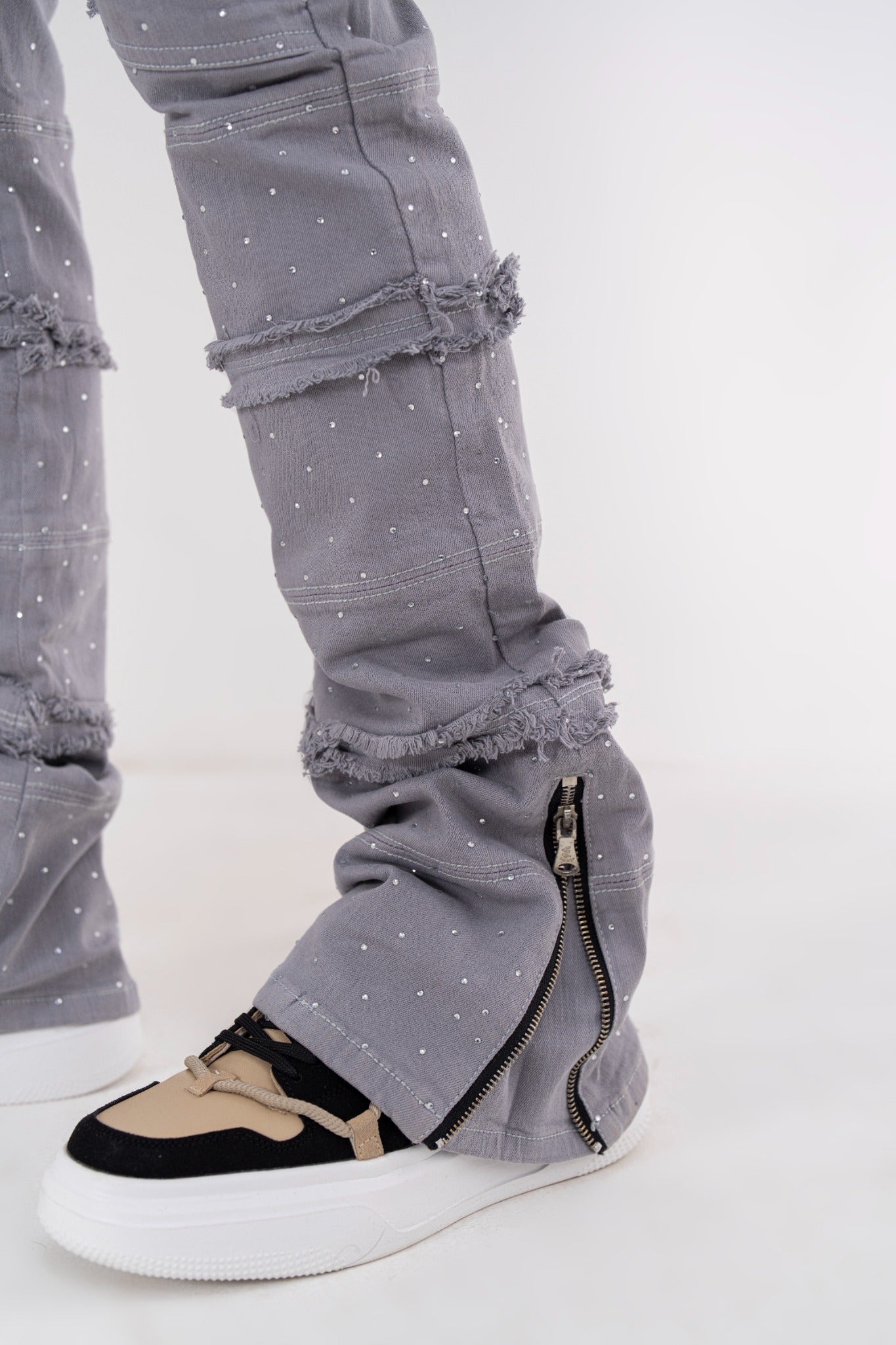 Full Stone Silver Premium Mens Stacked Jeans + Wallet Chain