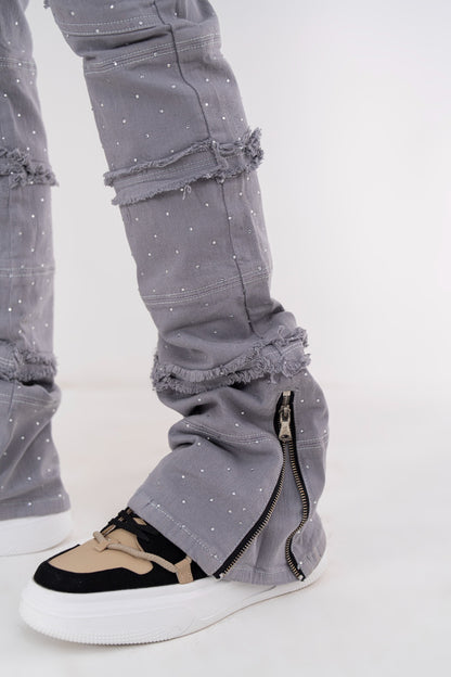 Full Stone Silver Premium Mens Stacked Jeans + Wallet Chain
