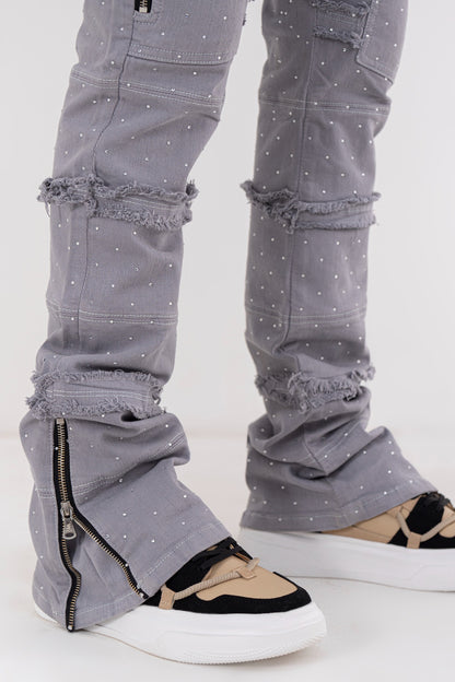 Full Stone Silver Premium Mens Stacked Jeans + Wallet Chain