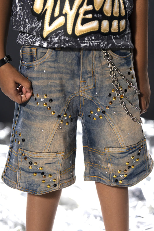 Movie Star Vintage Kids Rhinestones Denim Shorts