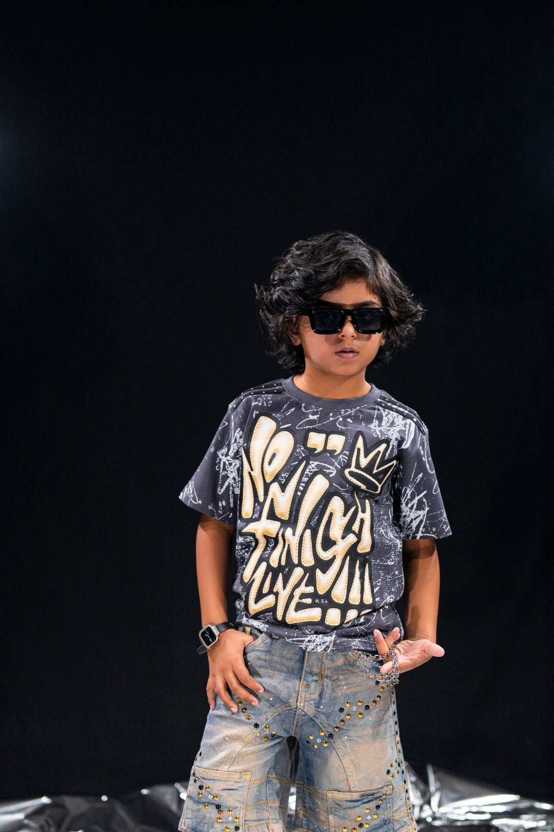 No Finish Line Black Kids Tee