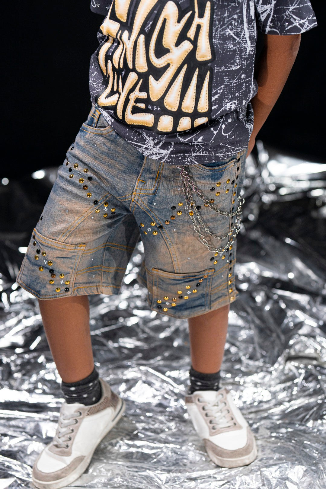 Movie Star Vintage Kids Rhinestones Denim Shorts