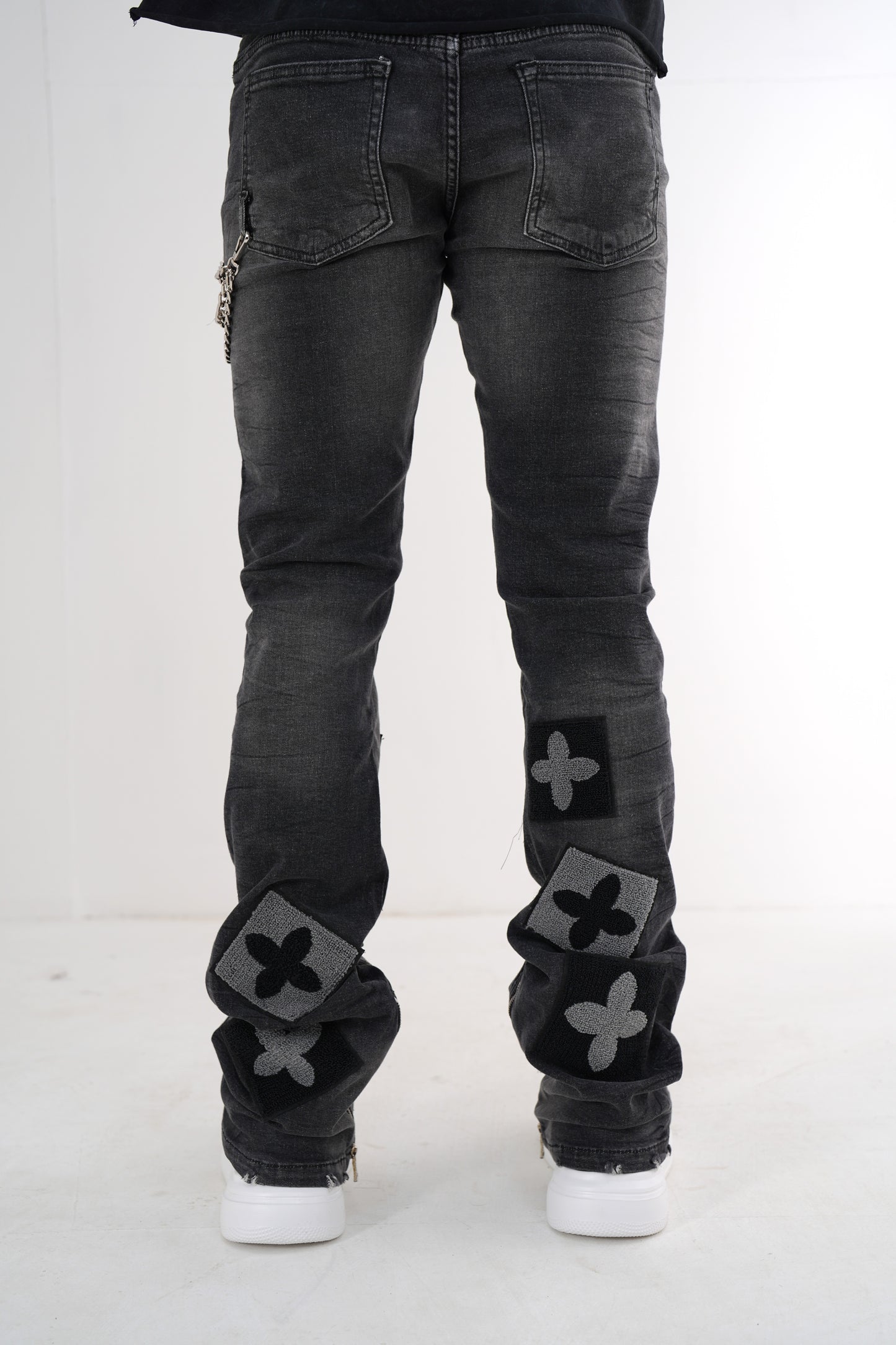 4Clover BlackPremium Mens Stacked Jeans + Wallet Chain