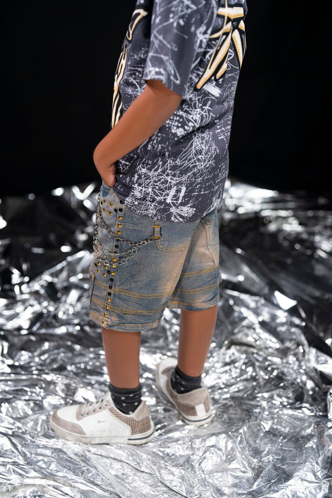 Movie Star Vintage Kids Rhinestones Denim Shorts