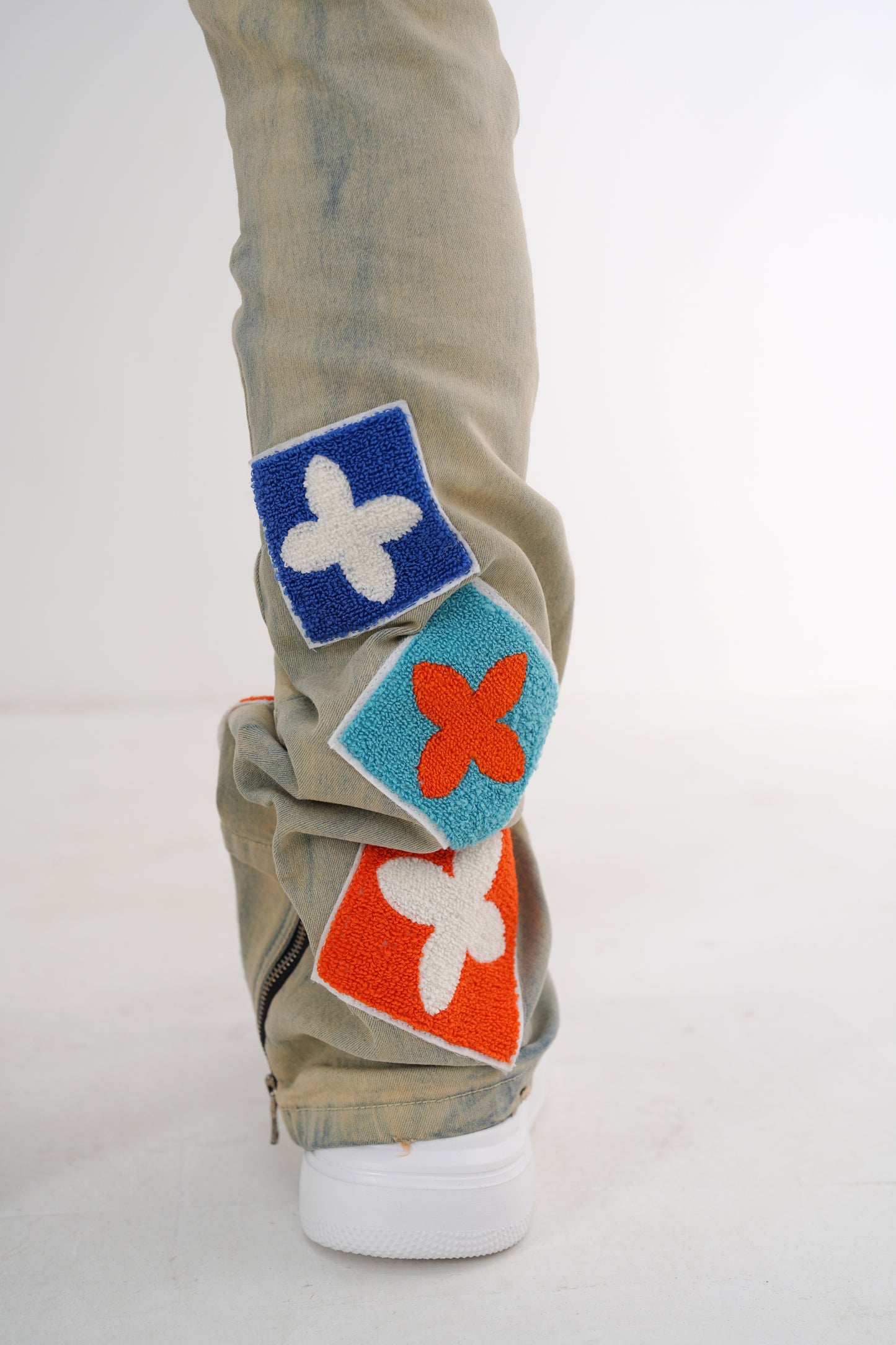 4Clover Sand Premium Mens Stacked Jeans + Wallet Chain