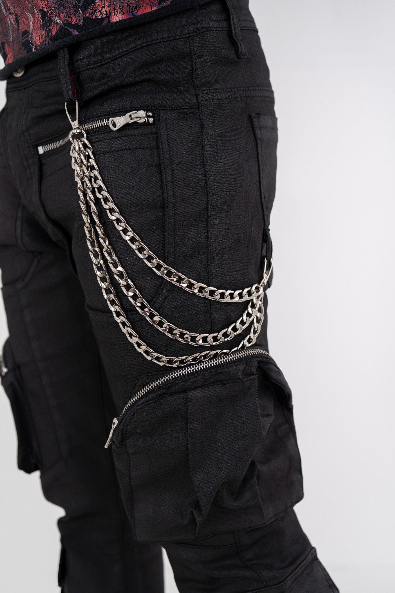Black Wax Premium Mens Stacked Jeans + Wallet Chain