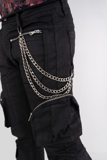 Black Wax Premium Mens Stacked Jeans + Wallet Chain