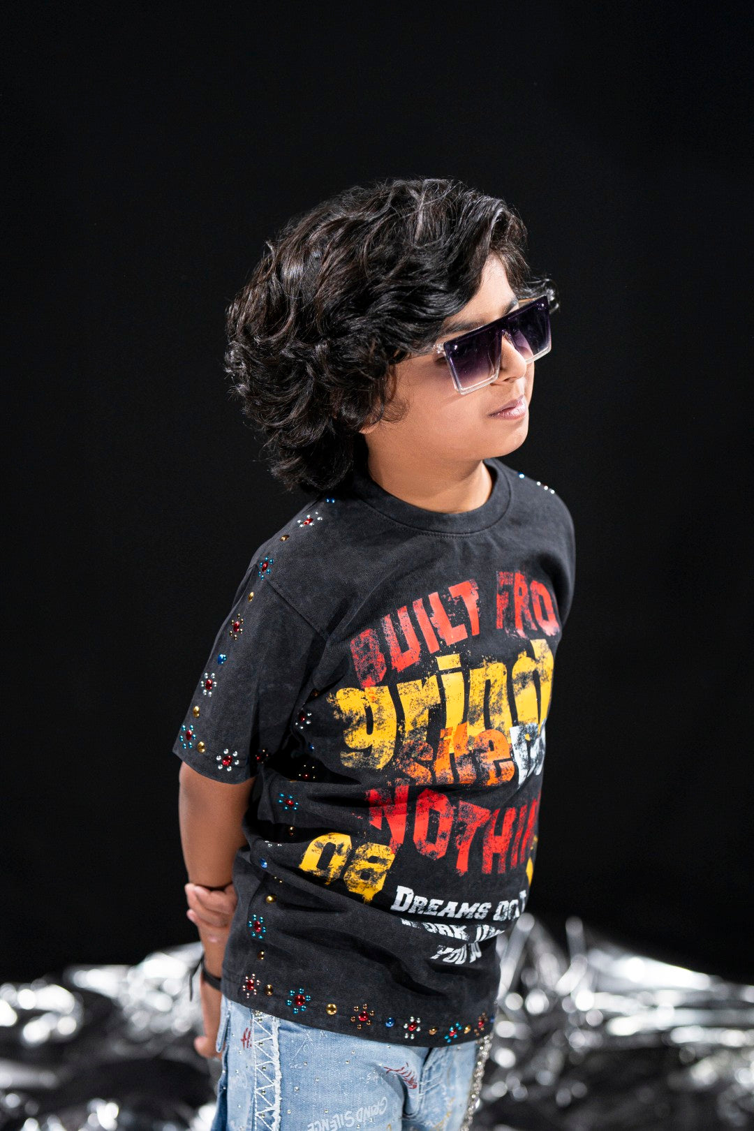 Built From Nothing Studded Black Kids Tee