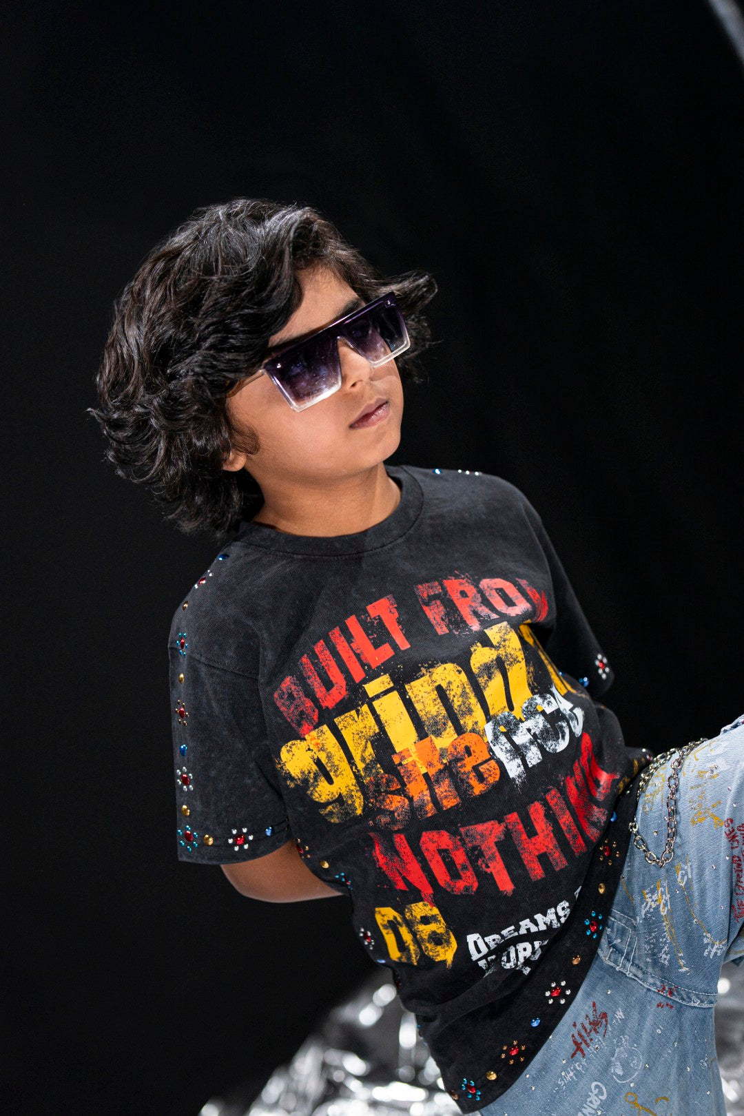 Built From Nothing Studded Black Kids Tee