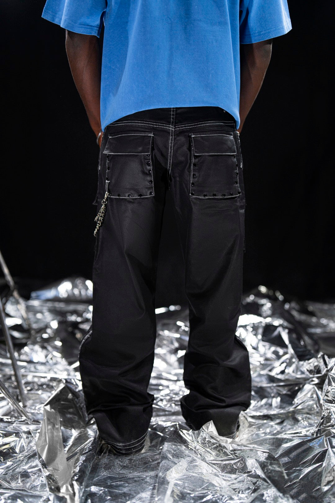 Stars Black Mens Cargo Jeans + Chain