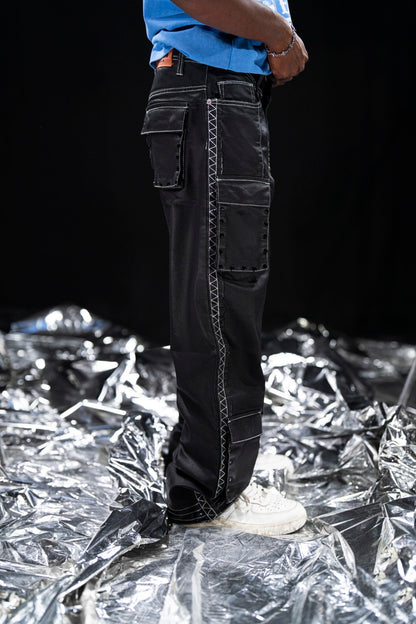 Stars Black Mens Cargo Jeans + Chain