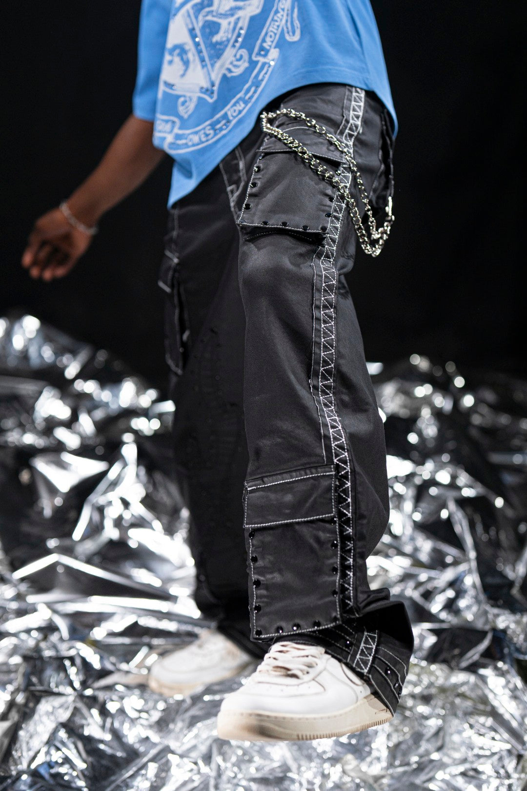 Stars Black Mens Cargo Jeans + Chain