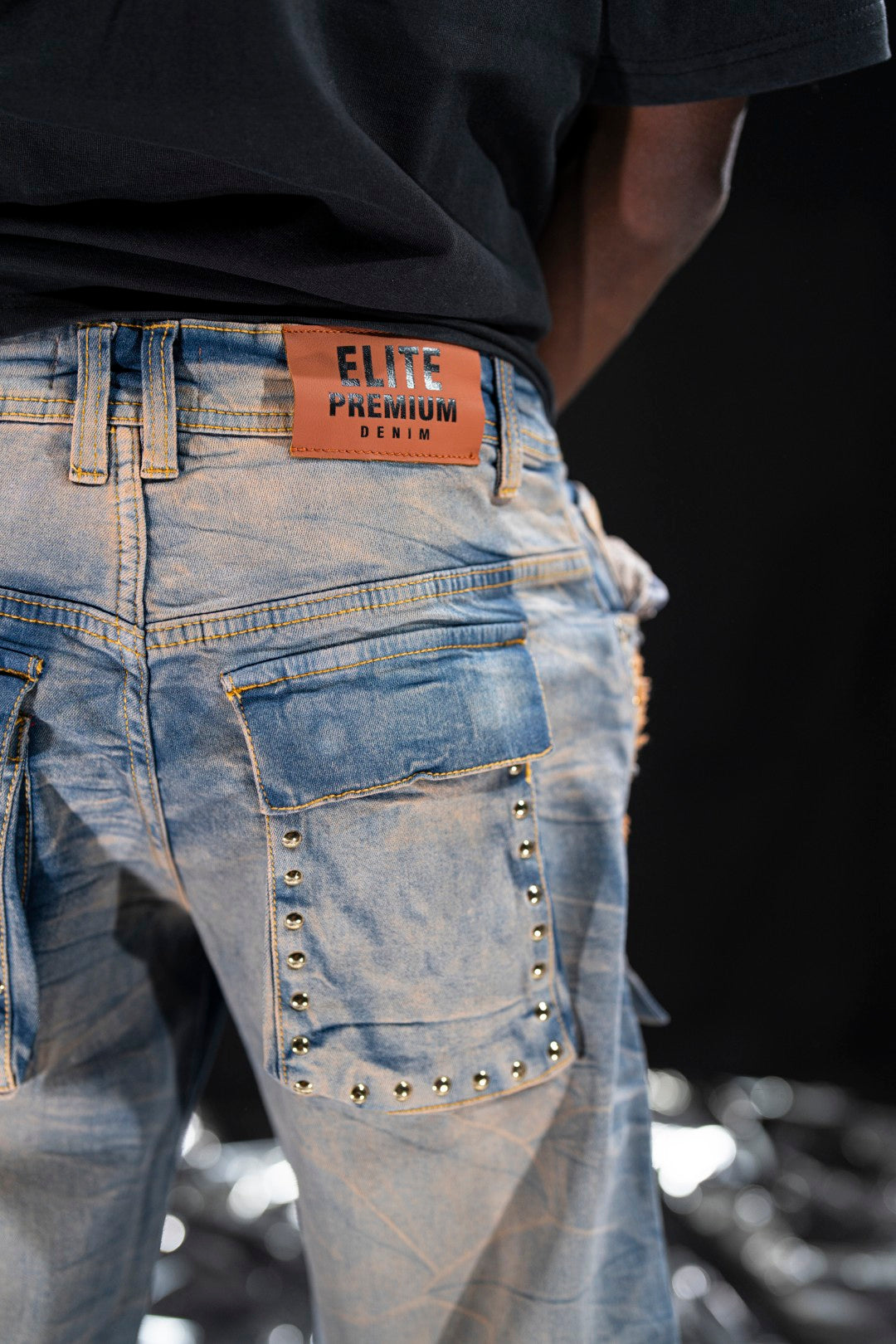 Vintage Stars Mens Cargo Jeans + Chain