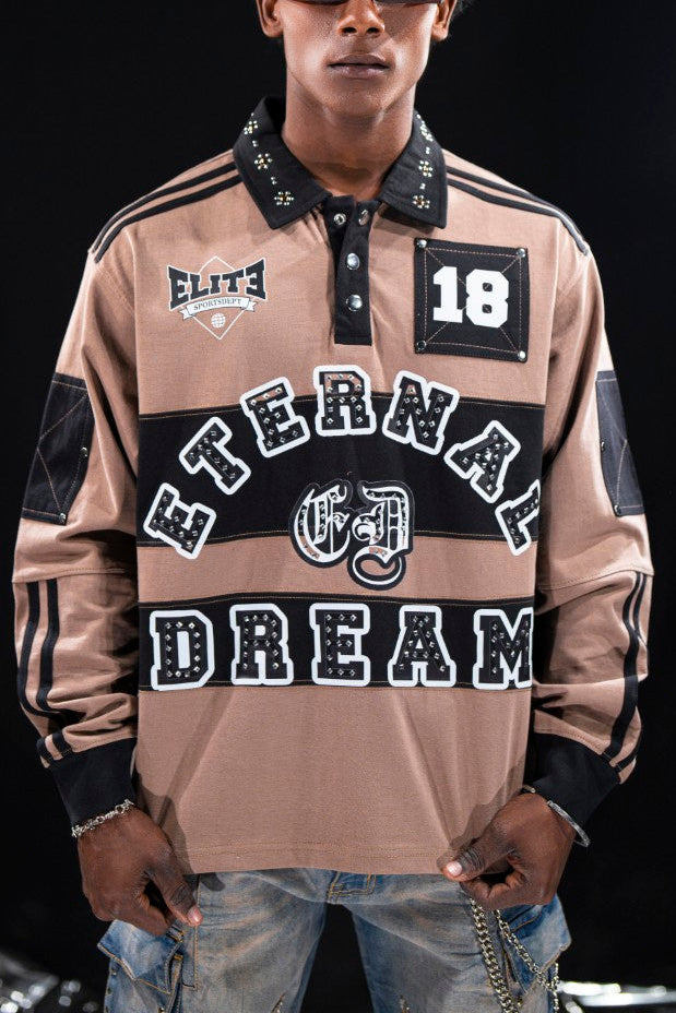 Eternal Dreams Embellished Mens Polo Brown
