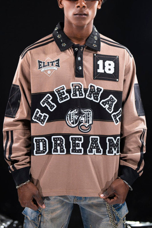 Eternal Dreams Embellished Mens Polo Brown