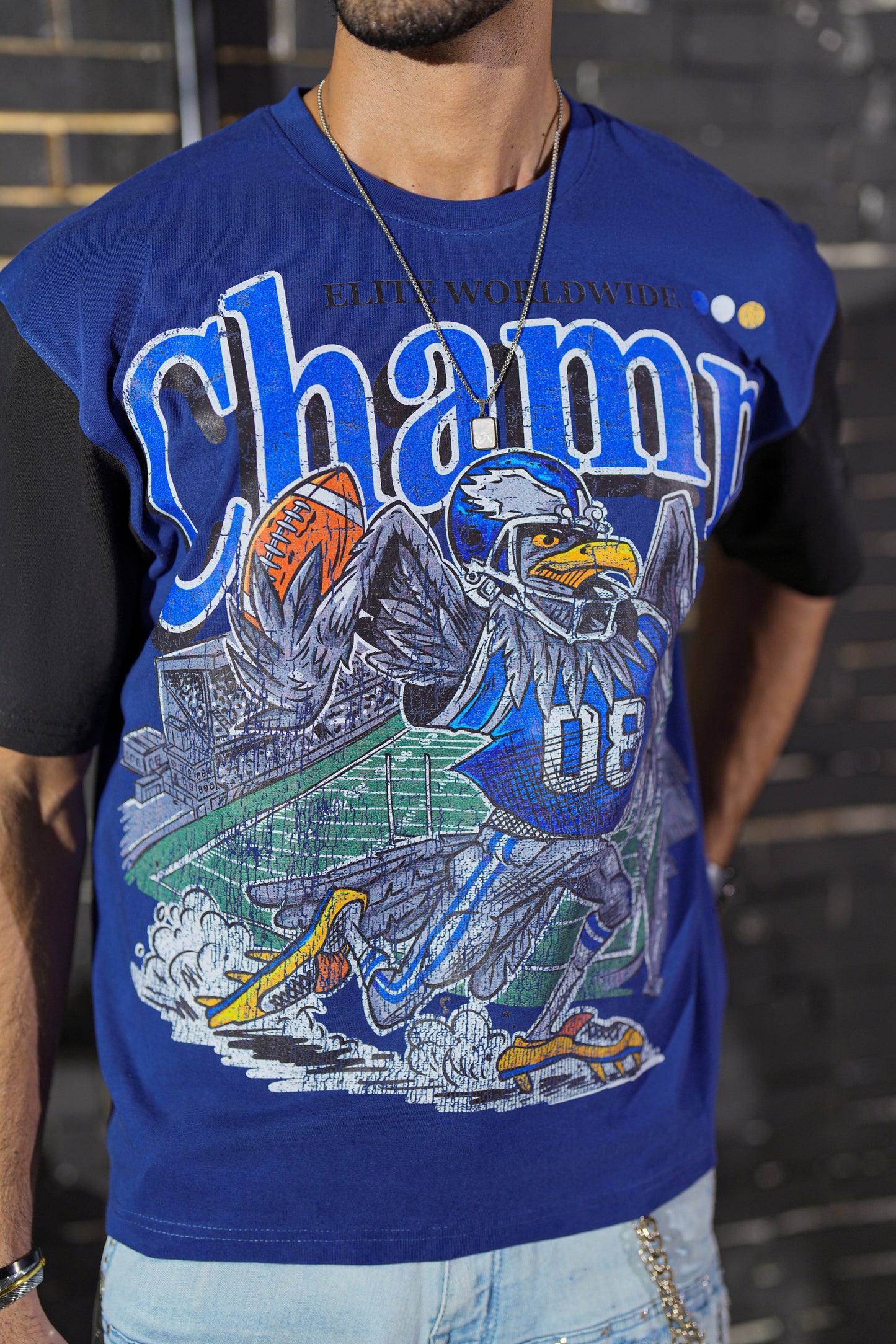 Champ Premium Embellished Mens Tee Blue