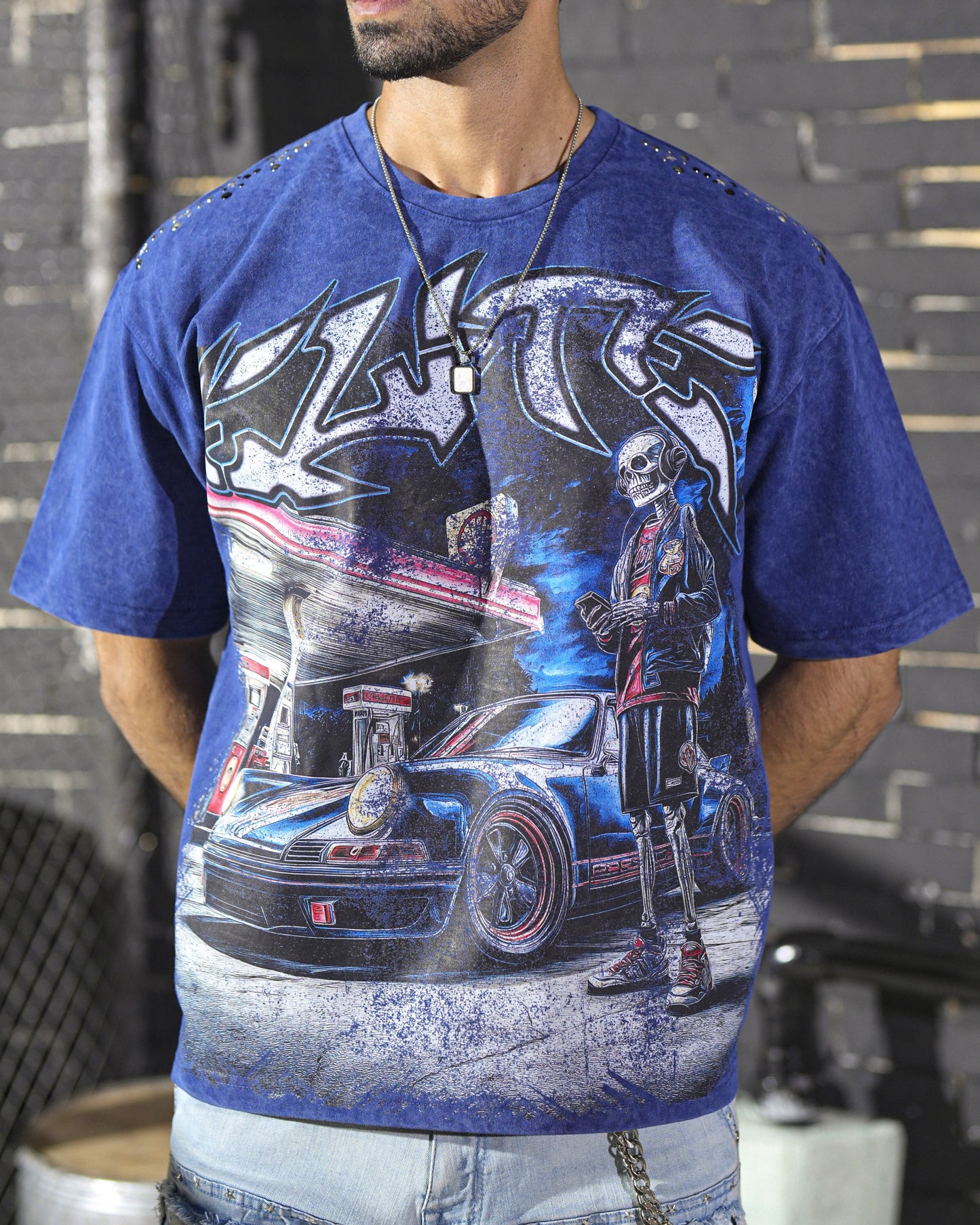 Night Premium Embellished Mens Tee Blue