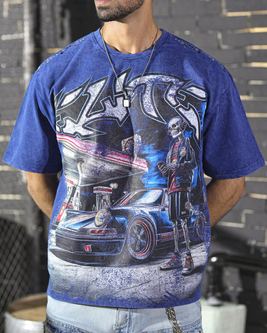 Night Premium Embellished Mens Tee Blue