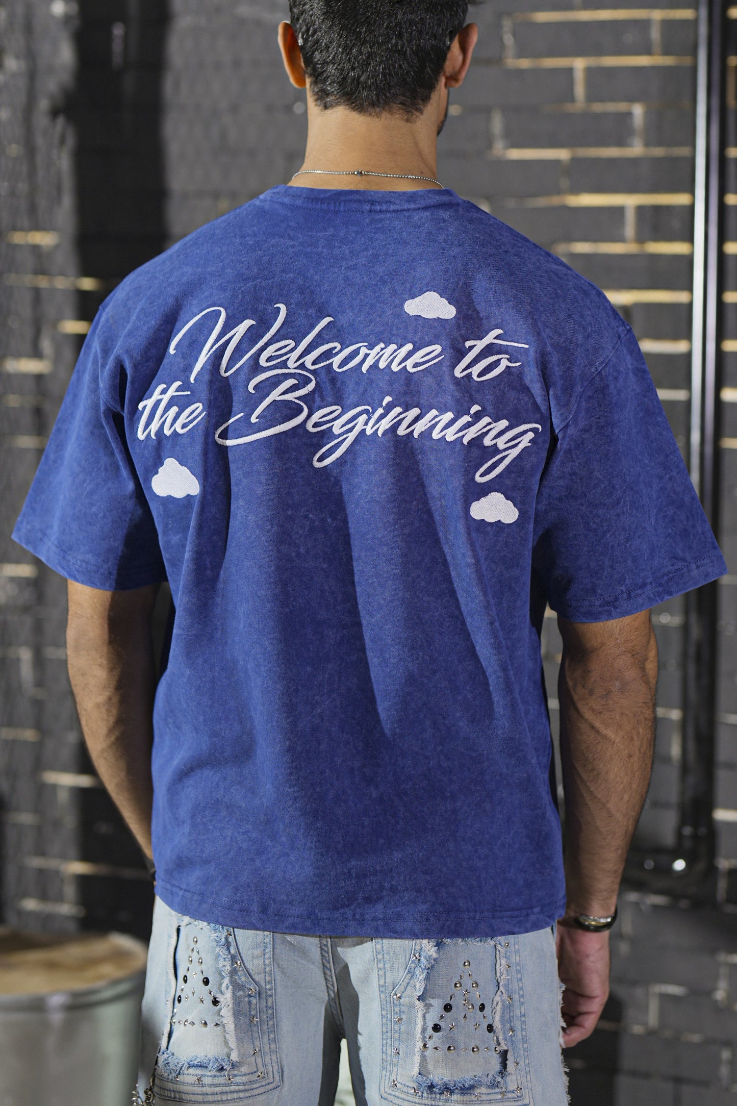 Night Premium Embellished Mens Tee Blue