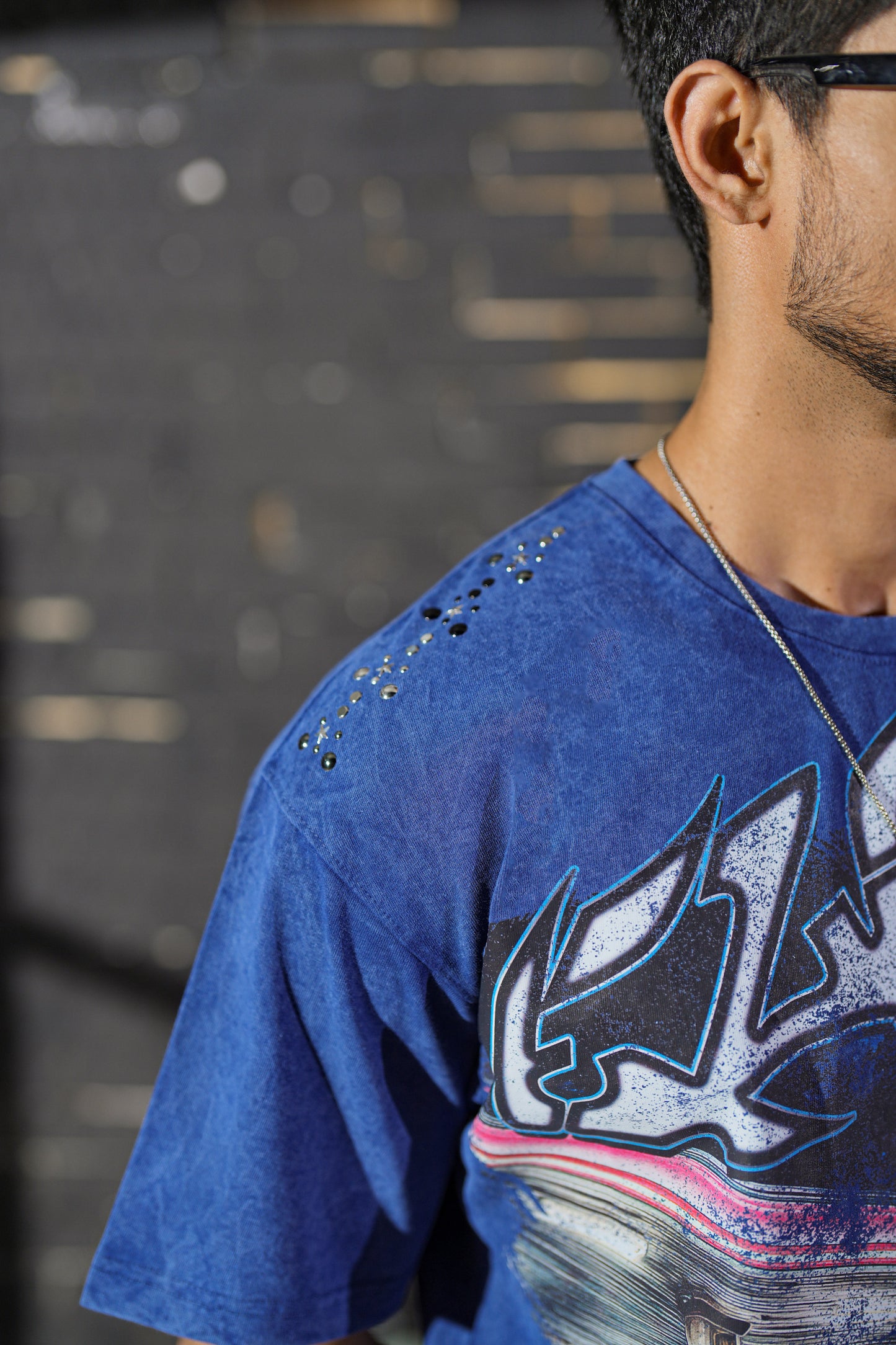 Night Premium Embellished Mens Tee Blue