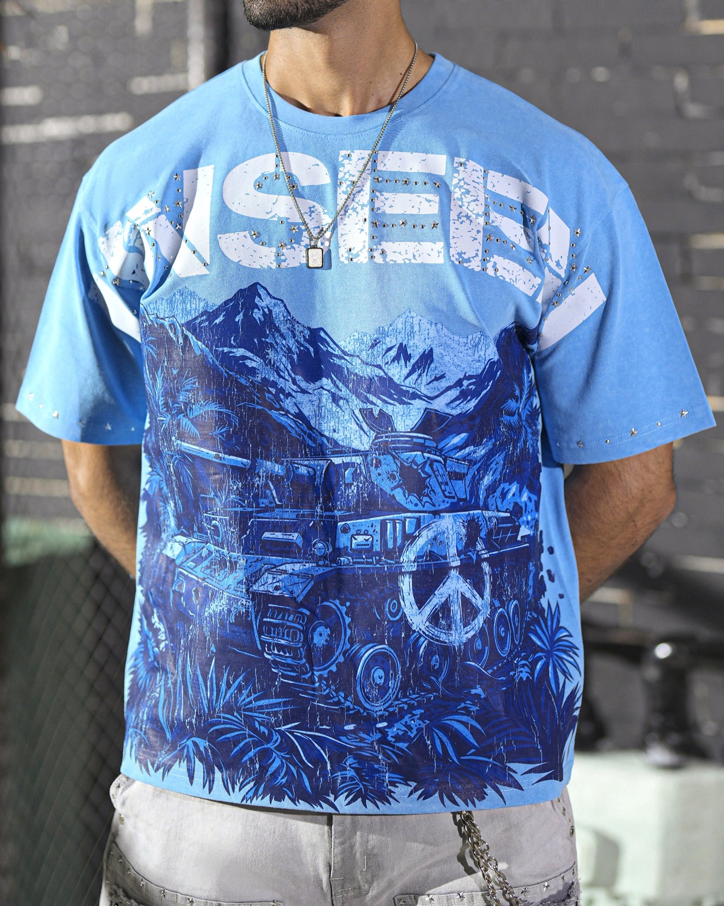 Unseen Premium Embellished Mens Tee Blue