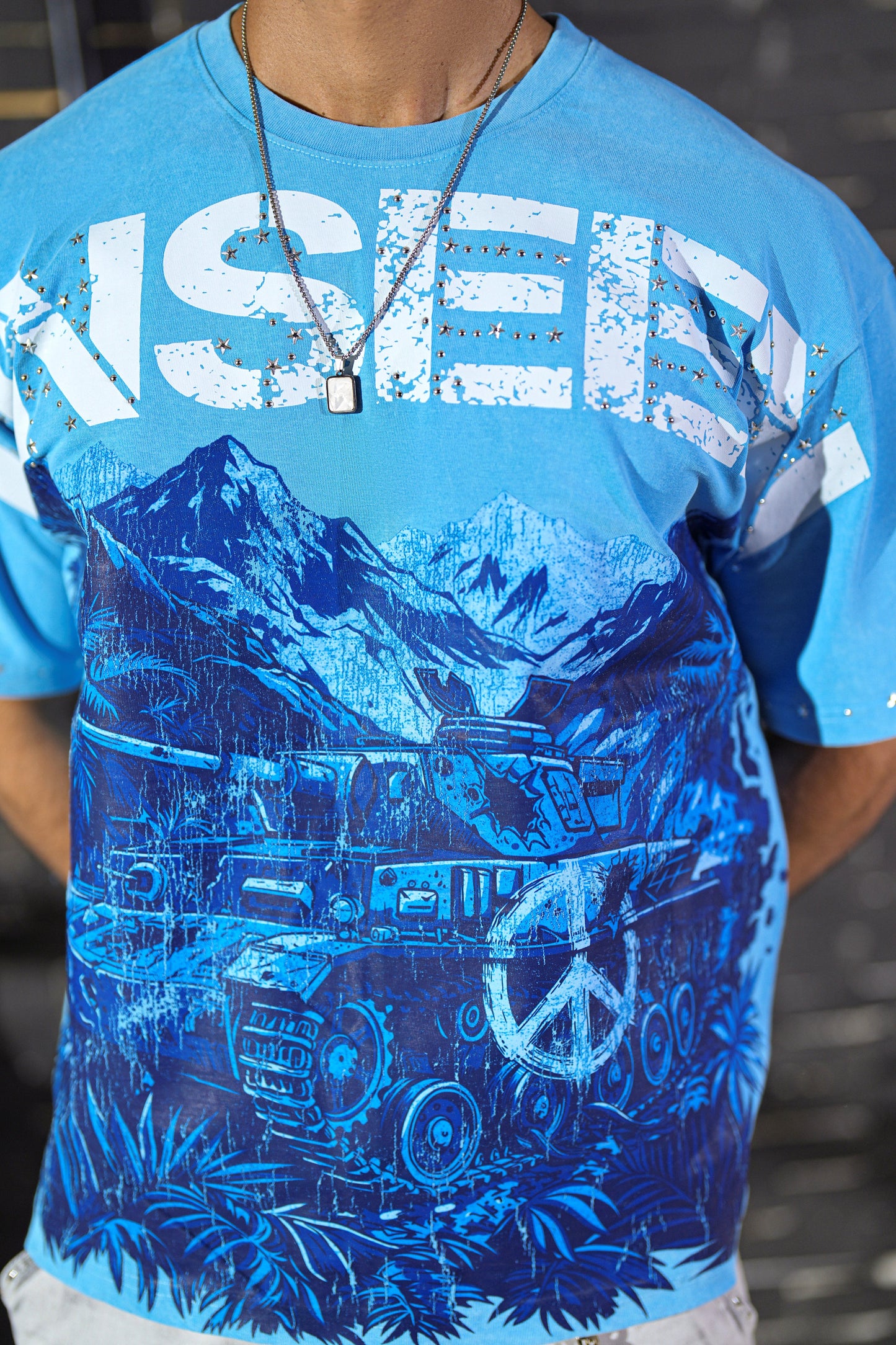 Unseen Premium Embellished Mens Tee Blue