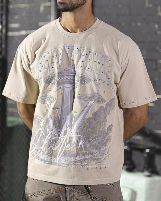 Control Premium Embellished Mens Tee Cream