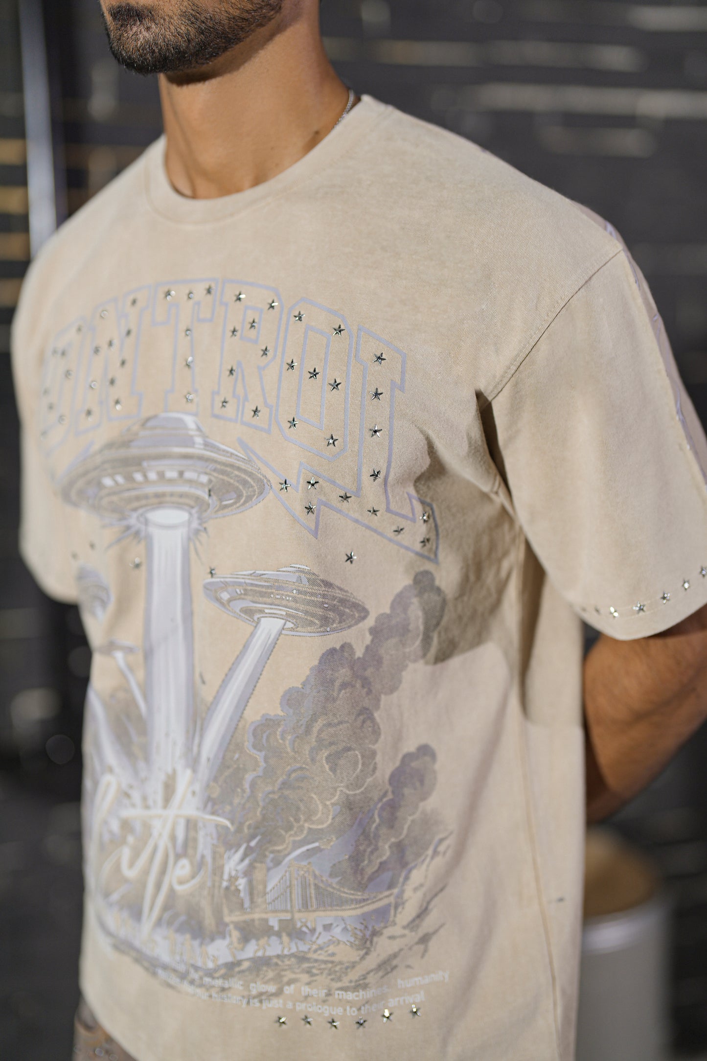 Control Premium Embellished Mens Tee Cream