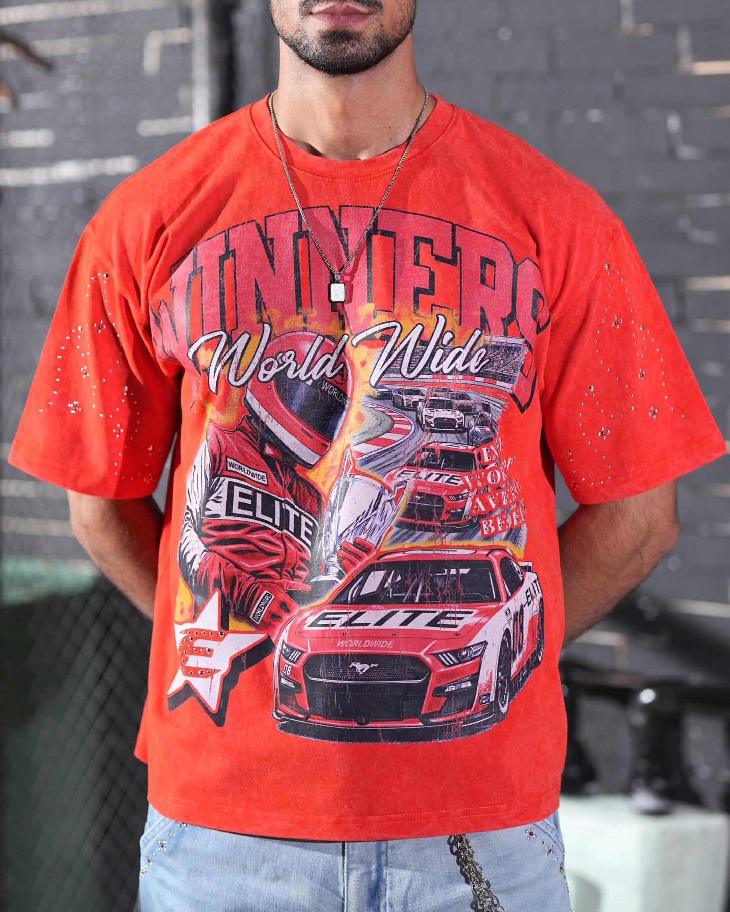 Winners Premium Embellished Mens Tee Red