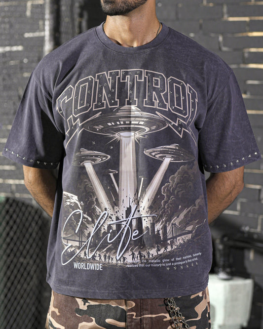 Control Premium Embellished Mens Tee Grey