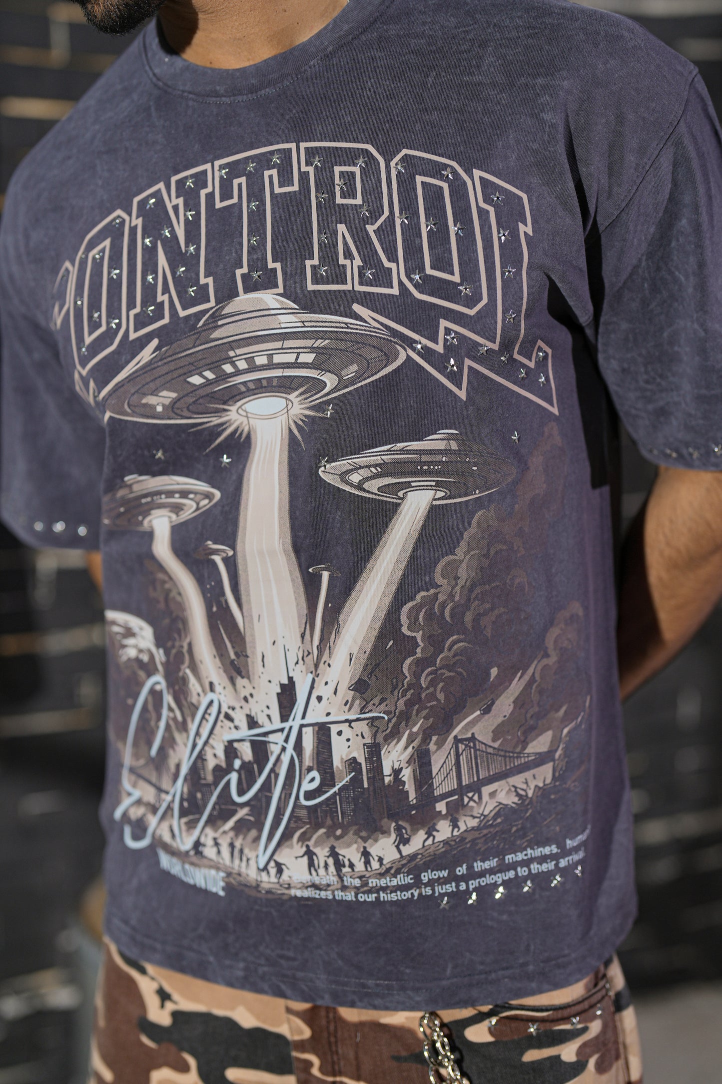Control Premium Embellished Mens Tee Grey