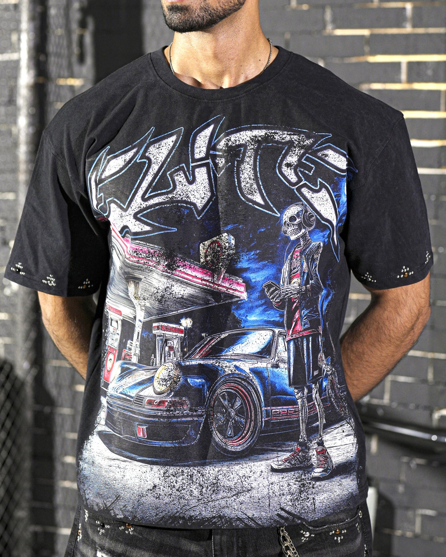 Night Premium Embellished Mens Tee Black