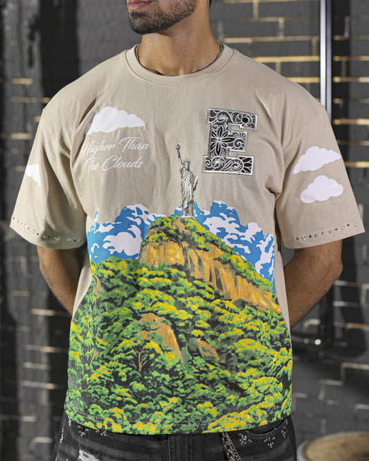 Clouds Premium Embellished Mens Tee Cream