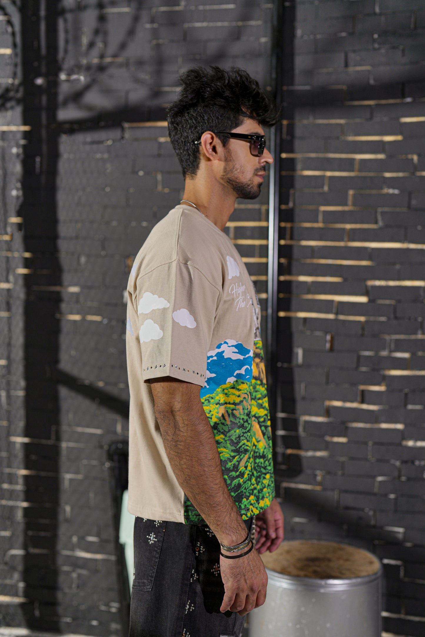 Clouds Premium Embellished Mens Tee Cream