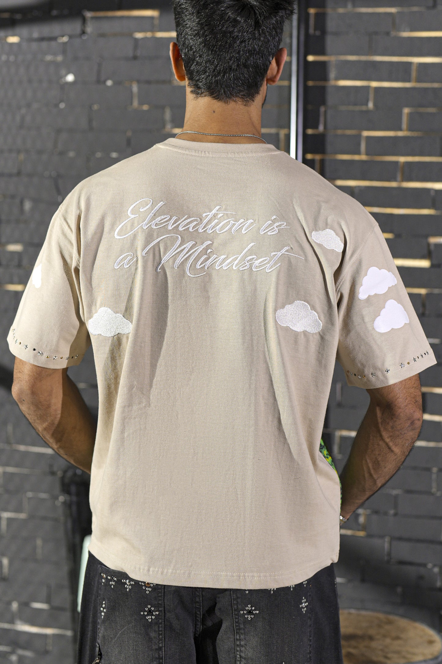 Clouds Premium Embellished Mens Tee Cream