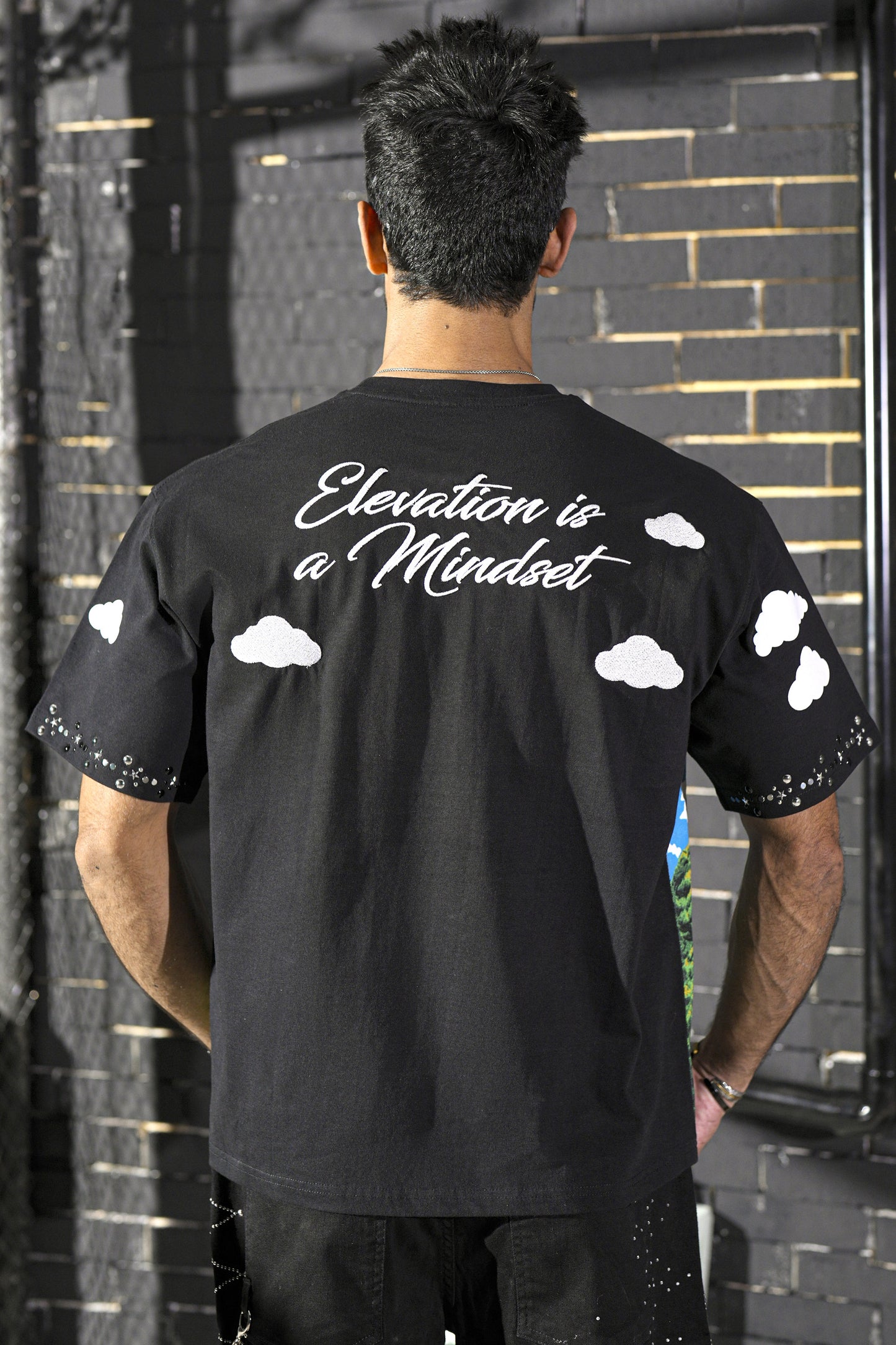 Clouds Premium Embellished Mens Tee Black