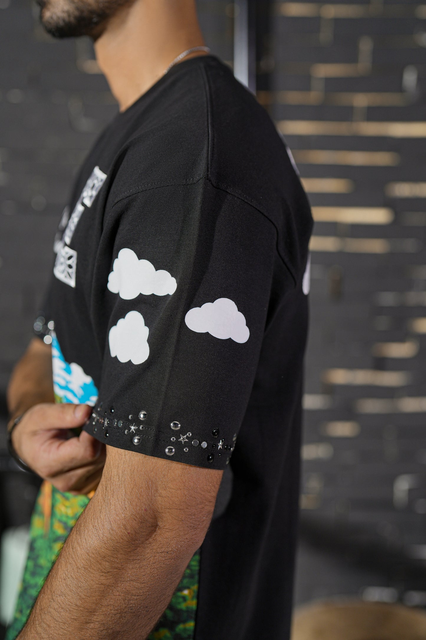 Clouds Premium Embellished Mens Tee Black