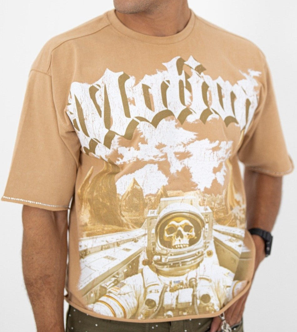 Motion Tan Rhinestone Cropped Premium Mens Tee