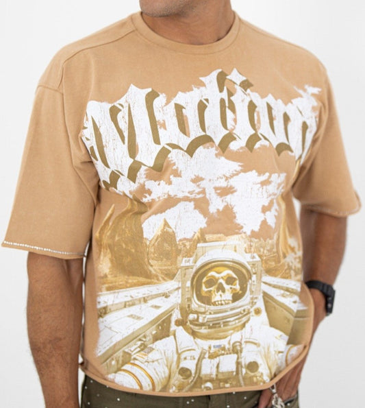 Motion Tan Rhinestone Cropped Premium Mens Tee