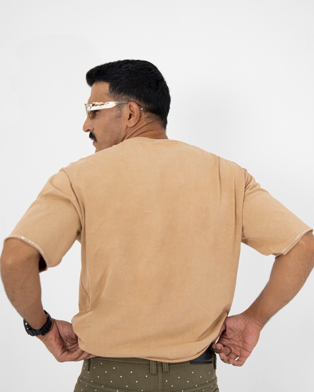 Motion Tan Rhinestone Cropped Premium Mens Tee