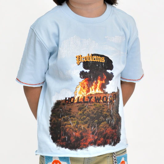 PRBLMS Stone Premium Kids Cropped Tee Baby Blue