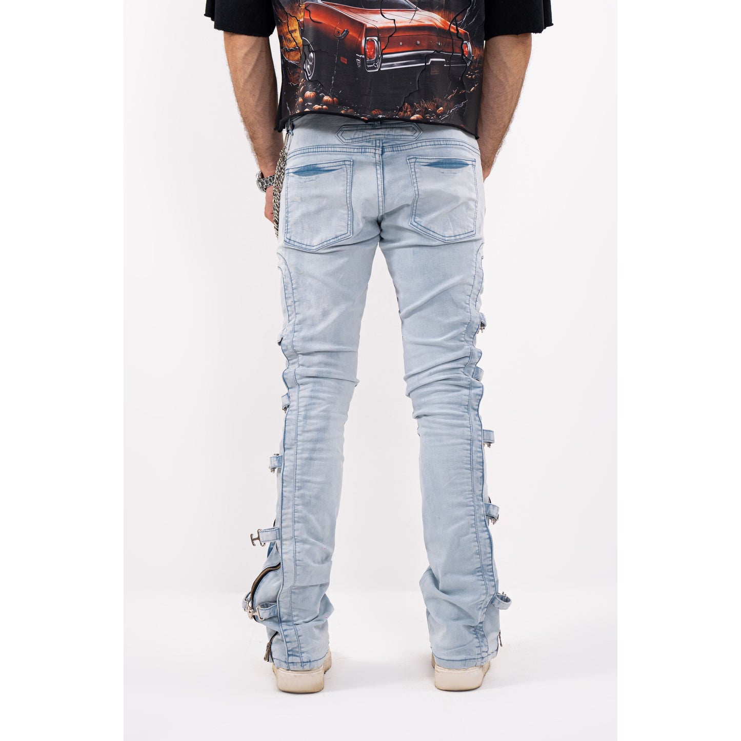Buckle Premium Mens Stacked Jeans + Wallet Chain